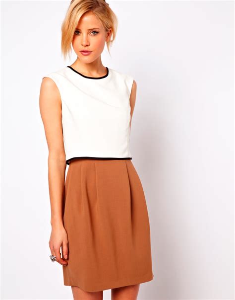 Lyst Asos Collection Pencil Dress In Colourblock With Contrast Detail