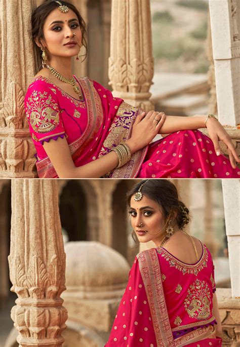 Magenta Silk Saree With Blouse 13340