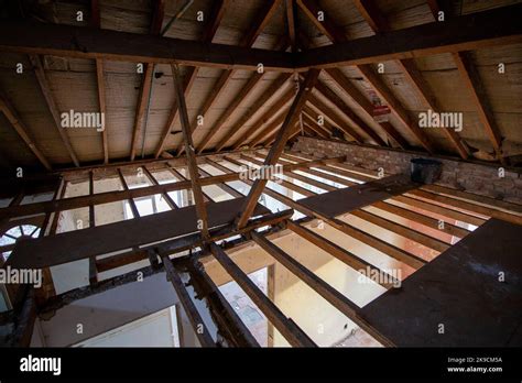 Exposed Roof Rafters In House For Renovation Stock Photo Alamy