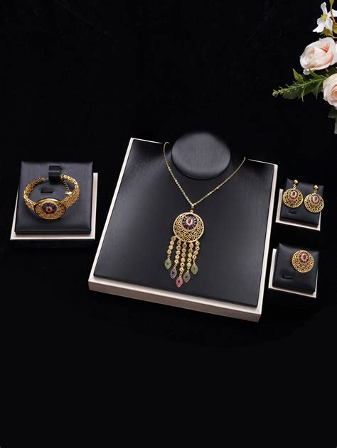 New Charms Pcs Bracelet Ring Necklace Earring Set For Women Wedding