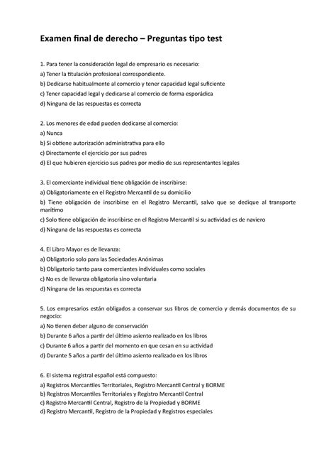 Examen 2018 Preguntas Y Respuestas Examen Final De Derecho