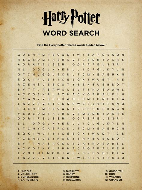 Harry Potter Printable Word Search Word Search Maker