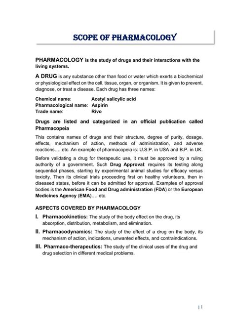 Lecture Introduction To Pharmacology Lecture Notes Text Pdf