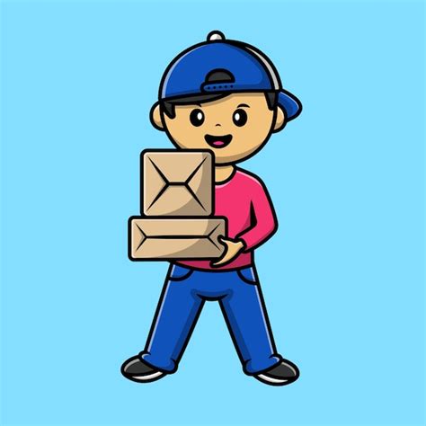 Premium Vector Cute Courier Boy Holding Package Cartoon Vector Icon