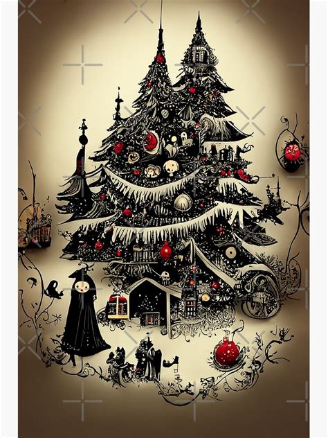 Victorian Goth Christmas Tree Greetings Poster For Sale By