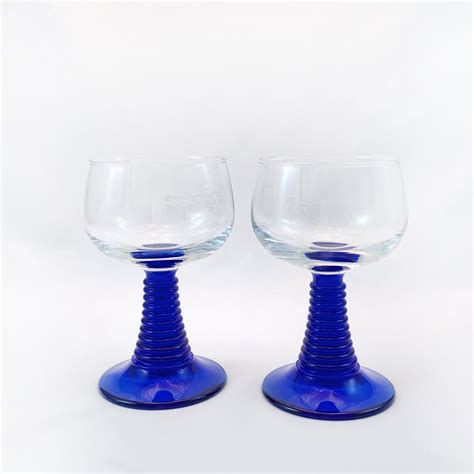 Vintage Roemer Cobalt Blue Ribbed Beehive Stemmed Wine Glasses Goblet Cristal D Arques Durand