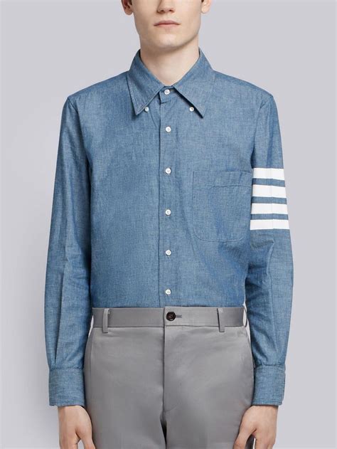 Thom Browne Cotton 4 Bar Straight Fit Chambray Shirt In Blue For Men