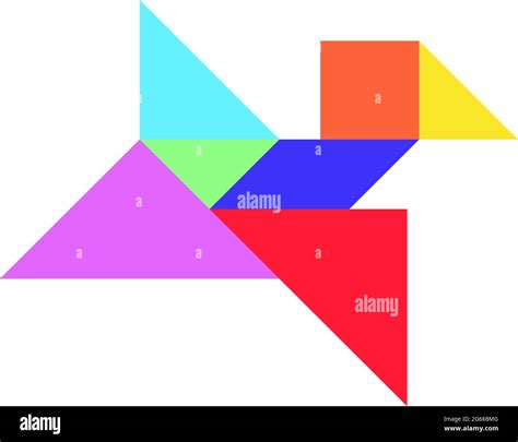 Color Tangram Puzzle In Flying Bird Shape On White Background Stock