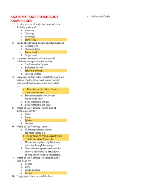 Anatomy And Physiology Workbook Answers Anatomy Physiology I