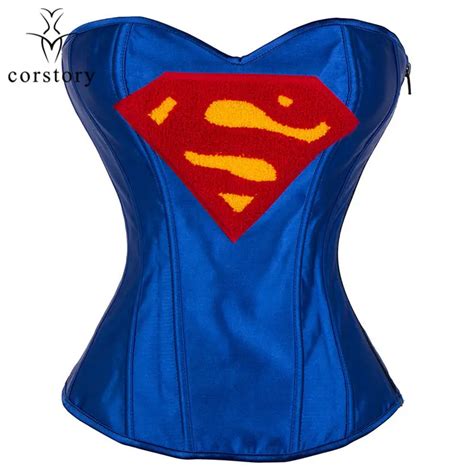 Corstory Sexy Superwoman Costume Blue Satin Bustier Waist Trainer