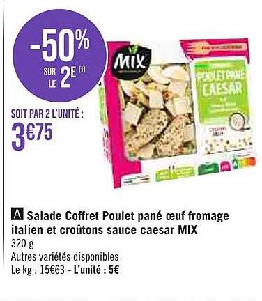 Promo Salade Coffret Poulet Pané Oeuf Fromage Italien Et Croûtons Sauce