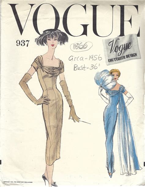 1956 Vintage Vogue Sewing Pattern B36 Dress 1866 By Etsy