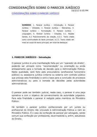 Considerações sobre o Parecer Jurídico by Francisco Garcia Issuu