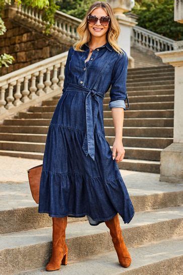 Buy Sosandar Indigo Tiered Hem Denim Midi Dress From Next USA