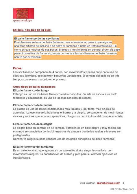 Sevillanas Y Flamenco Son Lo Mismo Espa Ol Ele Hojas De Trabajo Pdf