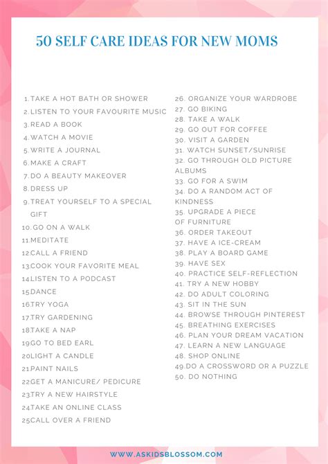 50 Self Care Ideas for New Moms - As Kids Blossom