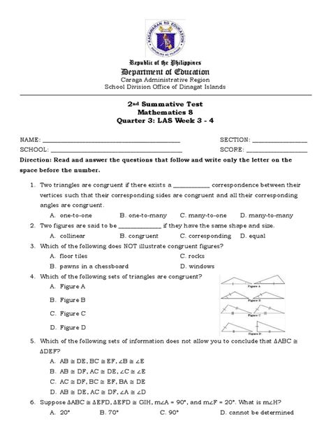 Department Of Education 2 Summative Test Mathematics 8 Quarter 3 Las Week 3 4 Pdf