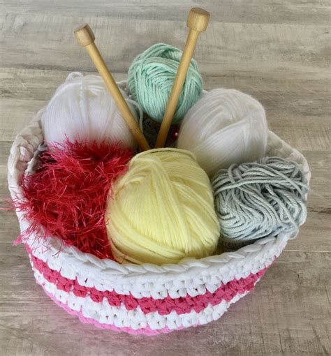 2 Crochet Cotton Basket For Storage Or Yarn Basket Etsy Yarn