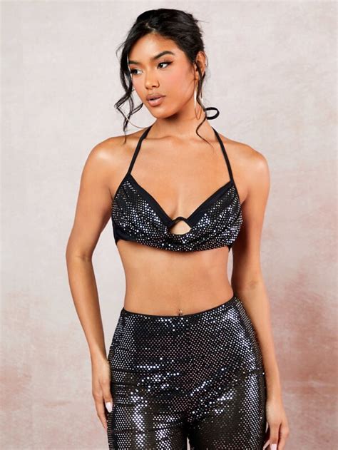 Shein Bae Sequin Crop Halter Top And Pants Shein Usa