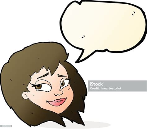 Cartoon Happy Female Face With Speech Bubble Stock Illustration Download Image Now Adult