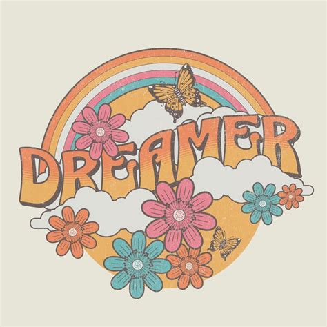 Dreamer Retro Boho Floral Butterfly Rainbow Distressed Sublimation