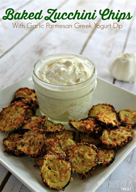 Baked Zucchini Chips With Parmesan Garlic Greek Yogurt Dip