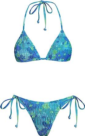 Amazon Volafa Women S Triangle Bikini String Swimsuit Print Tie Smocked Ruched Two Piece