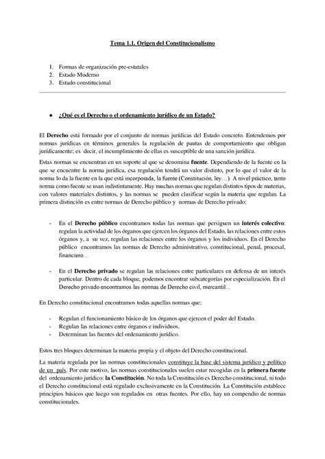 Tema 1 1 Origen Del Constitucionalismo Tema 1 Origen Del