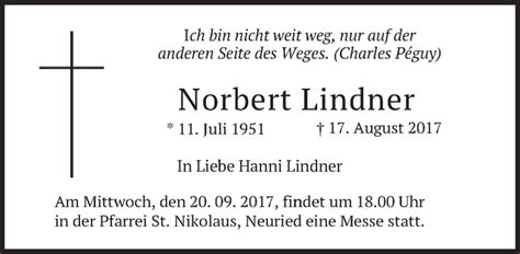 Traueranzeigen Von Norbert Lindner Trauer Merkur De