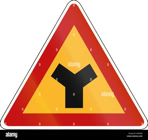 Korea Traffic Safety Sign Attention Y Type Cross Road Stock Photo