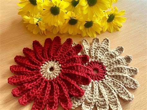 Crochet Pattern: Daisy Flower Coasters, Beginner, Handmade Table Decor, Instantly Download PDF ...