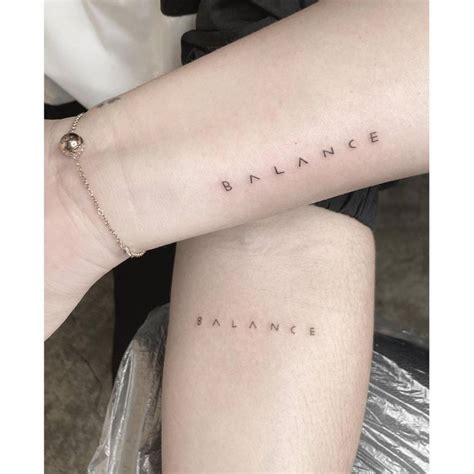 Matching Balance Lettering Tattoo For Best Friends