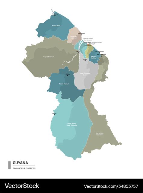 Guyana Higt Detailed Map With Subdivisions Vector Image