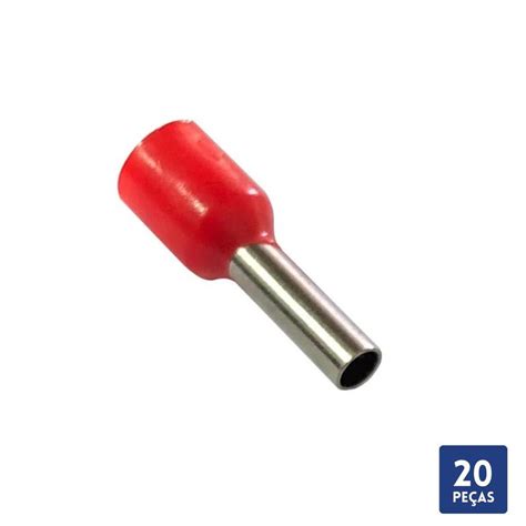 Terminal Pino Tubular Pré Isolado Vermelho 10mm 20 pçs ELETROKIT