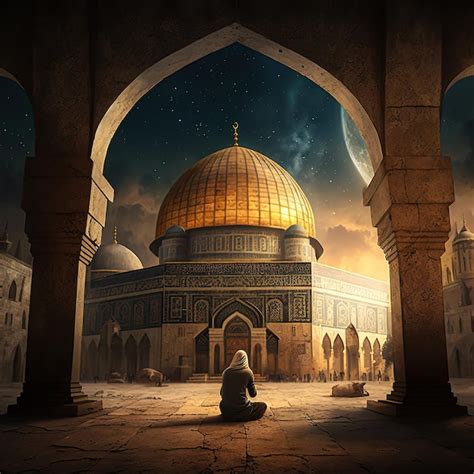 Premium Photo A Man Sits In An Archway With A Dome Of The Rock In The