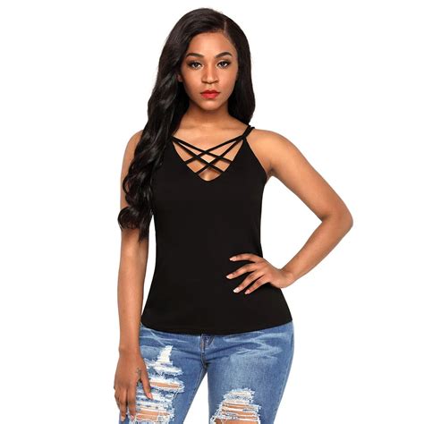 New Sexy Criss Cross Women Tops Spaghetti Strap V Neck Sleeveless