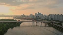 Sunset Of Downtown Around Han River Seogangdaegyo Bridge Bamseom