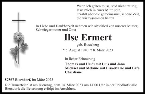 Traueranzeigen Von Ilse Ermert Rz Trauer De