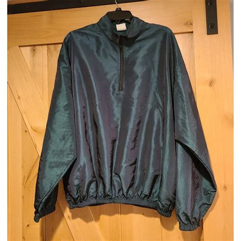 Vintage 90s Surf Style Windbreaker Iridescent Green Depop