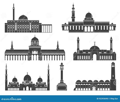 Western Asia Isolated Asian Buildings On White Background Stock Vector