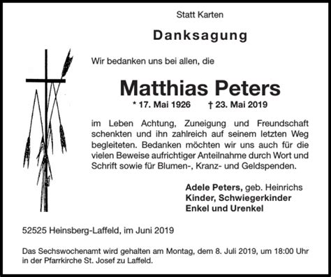 Traueranzeigen Von Matthias Peters Aachen Gedenkt