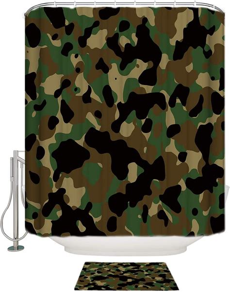 Beauty Decor Camo Waterproof Shower Curtain Suit With Floor