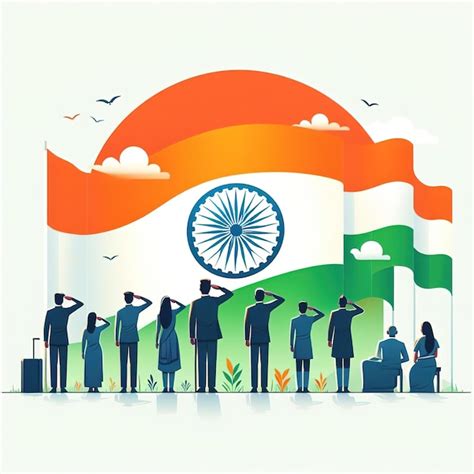 Premium Photo Vector Illustration Of People Saluting National Flag