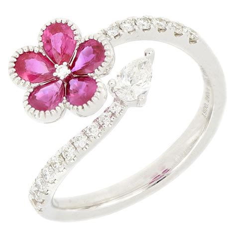 Ruby Diamond Gold Flower Ring For Sale At 1stDibs