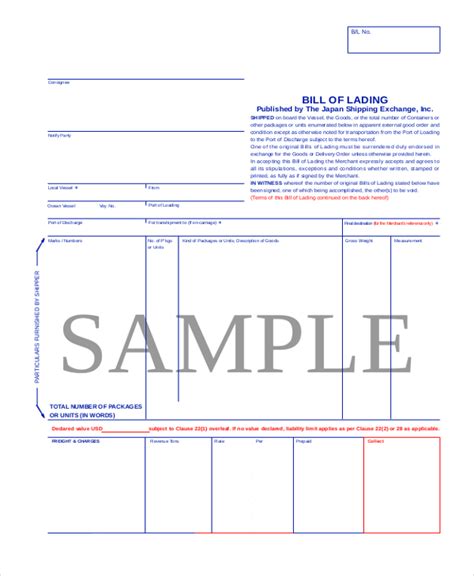 Bill Of Lading Form Excel