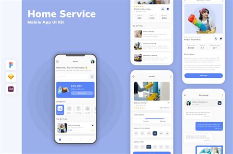 家庭服务移动应用 App UI Kit SKETCH FIG XD 云瑞设计