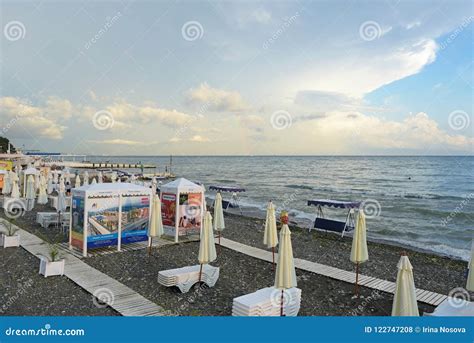 Sochi Russia 14 July 2018 Evening View Of The Beach And The Sea