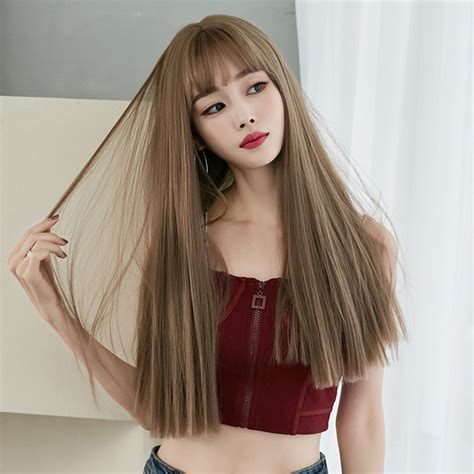 Straight Hair Wigs Wig Female Long Hair Full Head Set Black Long Straight Hair Natural Air Bangs