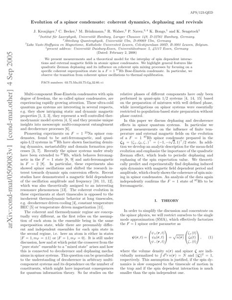 Pdf Evolution Of A Spinor Condensate Coherent Dynamics Dephasing