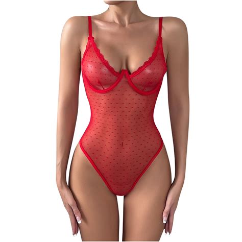 Mesh Sheer Lace Bodysuit Womens Deep V Hollow Out Catsuit Bodycon